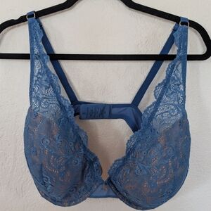 ThirdLove 24/7 Lace Contour Plunge Bra 38 D Blue Coquette Feminine
